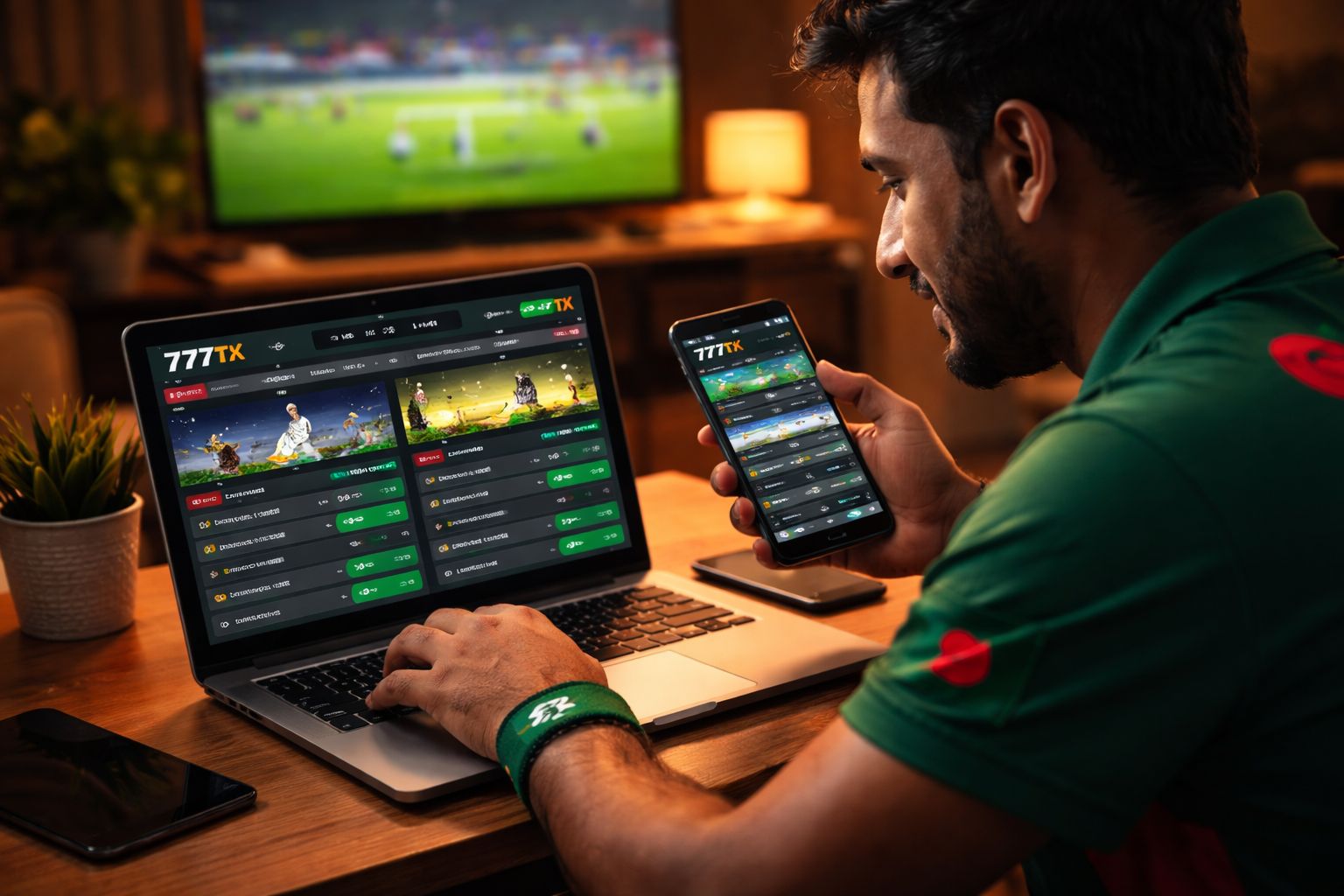 777TK sportsbook interface showing cricket and football wagering markets for Bangladeshi punters